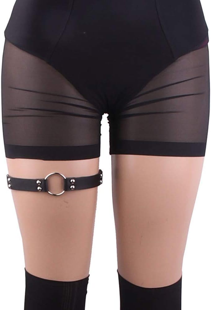 Outman Adjustable Elastice 2 Rows Leather Leg Harness Garter Belt Punk Gothic Thigh Ring Garter - Image 2